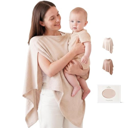 Konssy Nursing Cover for Breastfeeding, Soft Breathable Privacy Poncho - color: Beige