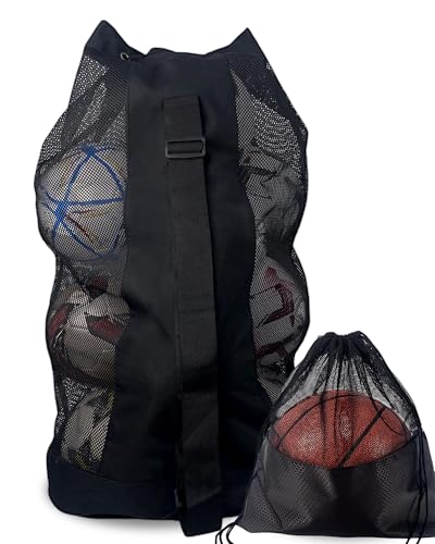 Soccer Ball Bag for Coaches,Heavy Duty Mesh Ball Bag Drawstring Bag - color: Black, size: Medium