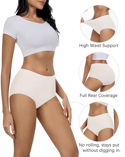 MIRITY Women's High Waist Cotton Underwear - Soft Full Coverage Briefs with Double-Layer Waistedband - color: Color 3, size: Medium