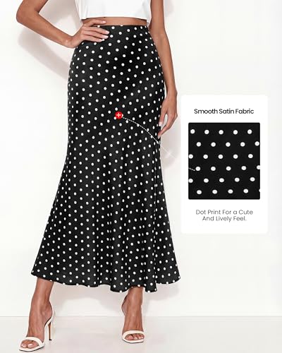 BTFBM Silk Midi Skirts for Women 2026 Summer Fall - color: Dot Black White, size: XX-Large