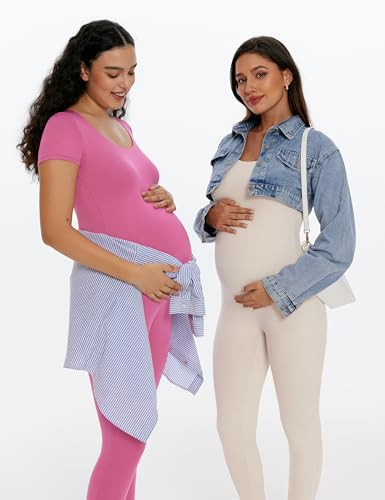 POSHDIVAH Maternity Jumpsuit Romper Leggings Short Sleeve - color: Pink, size: Large