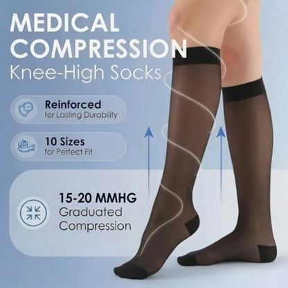 ABSOLUTE SUPPORT Sheer Womens Compression Socks 15-20 mmHg - color: Black, size: Medium