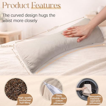 Weysat Buckwheat Lumbar Support Pillow for Bed Sleeping, 20.1” x 8.7” x 2”