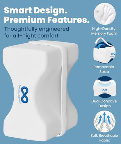 Everlasting Comfort Memory Foam Knee Pillow for Side Sleepers – Sciatica Pain Relief Pillow, Removable Strap Support – Leg Pillows for Sleeping Alignment, Knees, Back & Hip Cushion - size: Large