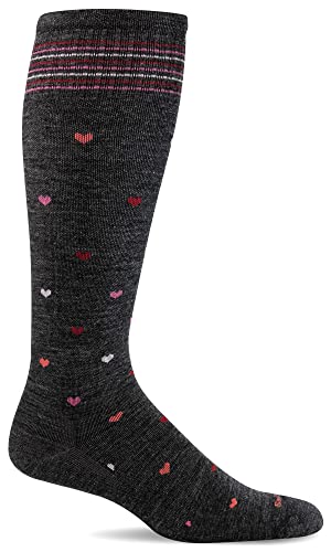 Sockwell Women's Full Heart Moderate Graduated Compression Sock Wide Calf Fit - color: Charcoal, size: Medium-Large Wide Calf