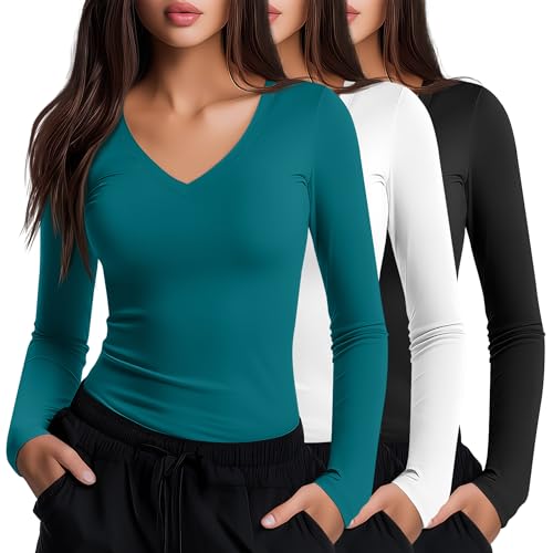Neer 3 Pack Women Long Sleeve Underscrubs Shirts - color: Black, White, Teal, size: Large