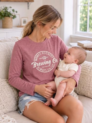 Womens Nursing Breastfeeding Shirt Long Sleeve Hidden Zipper Postpartum Top - color: D-pink, size: Medium