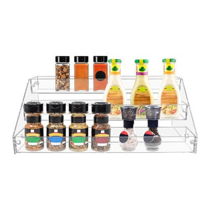PMMASTO 3-Tier Clear Acrylic Spice Rack Organizer for Cabinet Countertop - size: 3 Tier - inner width 1.93''