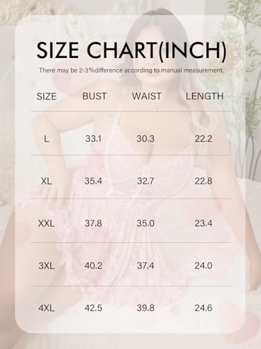 Mixxmix Plus Size Lingerie for Women Open Back Lace Babydoll Nightgown - color: Pink, size: X-Large
