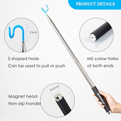 Telescoping Pickup Tool Magnetic Pole with Hook, 10 ft Grabber Reacher Tool