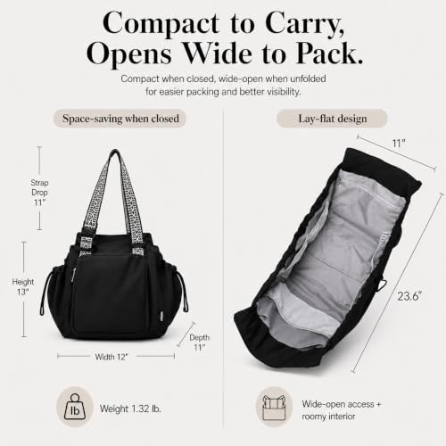 Everyday Bag Tote for Women, Spacious Diaper Bag with 16 Pockets, Durable Travel Bag, Sleek Work Shoulder Bag - color: Midnight Black