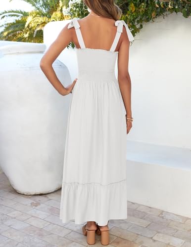 ZESICA Womens Summer Boho Spaghetti Strap Maxi Dress - color: White, size: Small