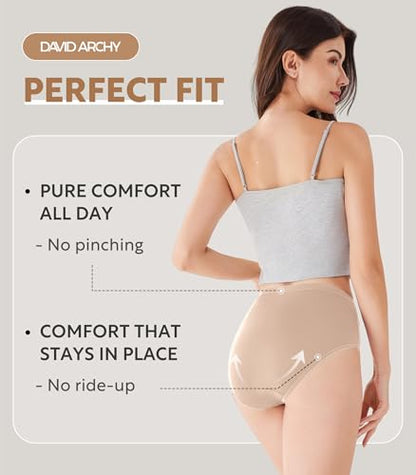 DAVID ARCHY Women's Bamboo Rayon Briefs, High-Waisted Underwear, 4/6 Pack - color: Light Skin / Black, size: X-Large