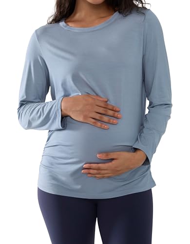 Joyaria Cooling Maternity Shirts Long Sleeve Bamboo Viscose for Women - color: Dusty Blue, size: XX-Large