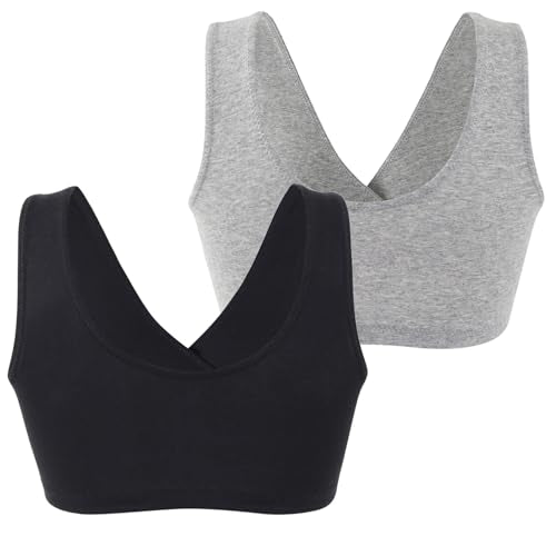 Women's Cotton Wireless Sleep Bra for Nursing and Maternity - color: Black+grey, size: Large