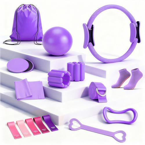 18PCS Pilates Kit, Pilates Equipment Set, Home Workout Kit for Women - color: Purple