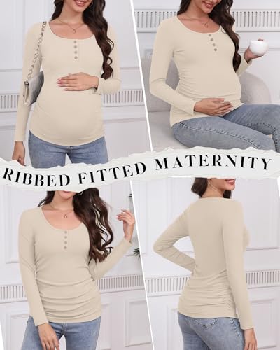 4 Pack Maternity Long Sleeve Shirts Pregnancy Tops - color: Black, Coffee, Brown, Apricot, size: Small