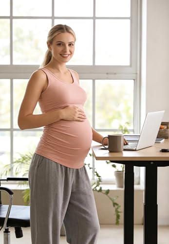 AMPOSH Womens Maternity Tank Tops 3 Pack Cotton Sleeveless Ruched Side Pregnancy Postpartum Shirts Soft Stretch Basic Top - color: 34 Black/Gray/Pale Pink, size: Medium