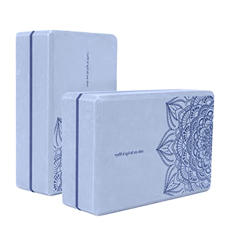 nuveti Non-Slip & High Density Yoga Block set of 2 for Pilates 9"x6"x3" - color: LightBlue