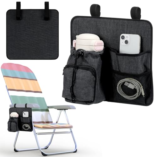 4 Pockets Beach Chair Cup Holder Organizer Phone Caddy, Dark Gray - color: Dark Gray