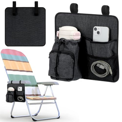 4 Pockets Beach Chair Cup Holder Organizer Phone Caddy, Dark Gray - color: Dark Gray