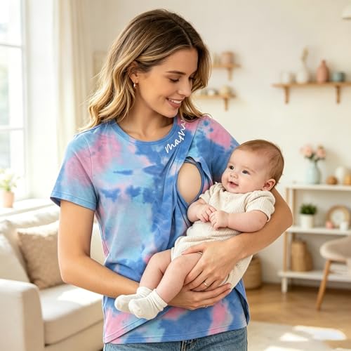 Nursing Breastfeeding Shirt for Women Friendly Double Layer Postpartum Tops - color: Purple, size: Small