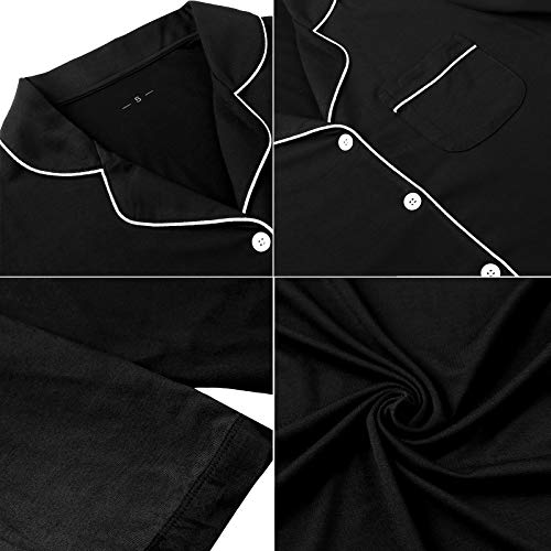 Pjmlifecoco Women's Button Down Nightgown Short Sleeve Sleep Shirt - color: Black, size: Small