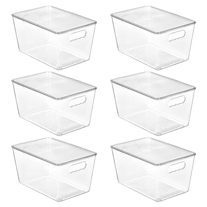 Vtopmart 6 Pack Clear Stackable Storage Bins with Lids and Handles, Large - size: L( 11"L x 7.5"W x 6"H)