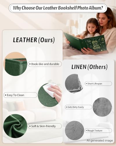 Leather Baby Scrapbook Album, Baby Memory Keepsake for New Moms & Dads - color: Green