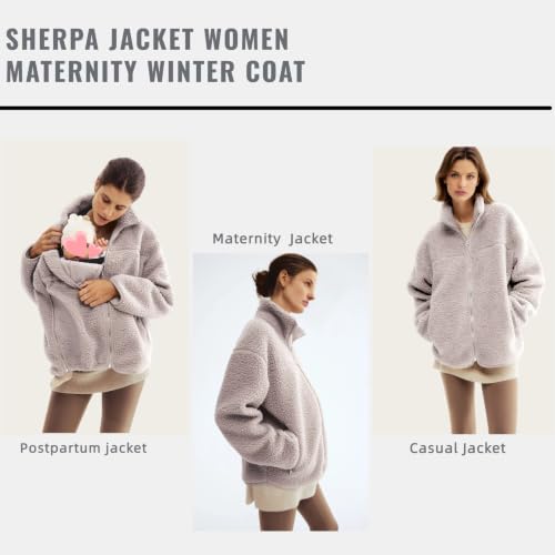 Maternity Coat Winter Mom Cozy Thicken Coats Fleece Sherpa Jacket - color: Brown, size: Medium