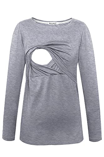 Smallshow Women's Maternity Nursing Tops Comfy Long Sleeve Breastfeeding T-Shirt - color: Black-deep Grey-light Grey(cotton), size: X-Large