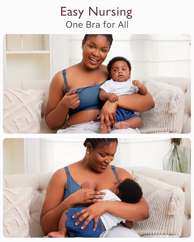 Momcozy Hands Free Pumping & Nursing Bra, Adjustable Cotton Breast Pump Bra - color: Blue, size: Medium