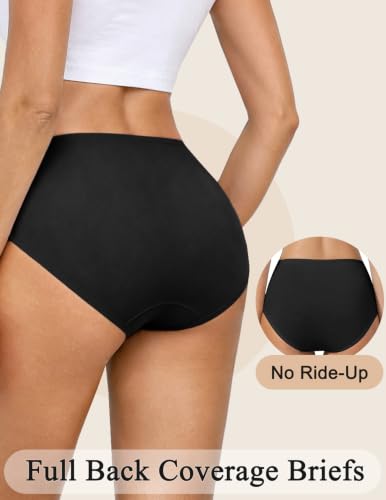 High Waisted Cotton Underwear for Women Full Coverage Panties - color: Black(pack-5), size: Small