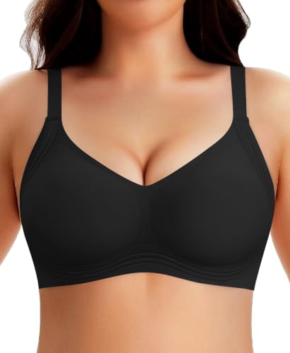 Werena Jelly Minimizer Bras for Women Wireless Plus Size Push Up Bra - color: Black, size: Large