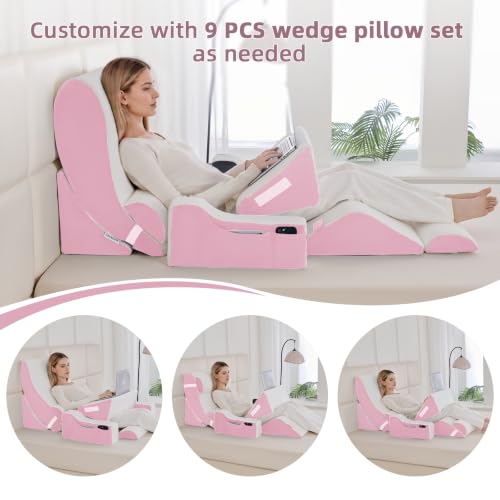 Wedge Pillow Set for After Surgery,White/Pink,9PCS-23.2" - color: White/Pink, size: 9PCS-23.2''