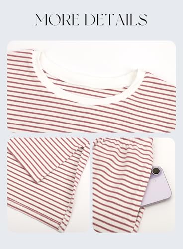 Darong Womens Striped 2 Piece Summer Lounge Sets - color: Pink Stripe, size: Small