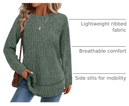 WIHOLL Long Sleeve Shirts for Women Fall Sweaters Lightweight Trendy Tops - color: 1-green, size: Small