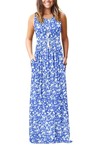 MOLERANI Women's Summer Maxi Long Casual Dresses with Pockets - color: 02 Blue White Flower, size: Small