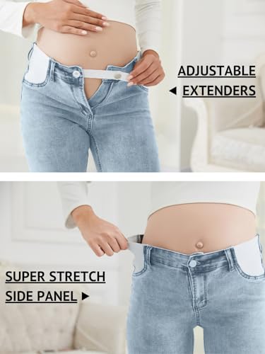 Women's Maternity Jeans Slim Side Stretchy Straight Leg Pregnancy Petite Denim Pants with Pockets - color: Light Blue, size: X-Large