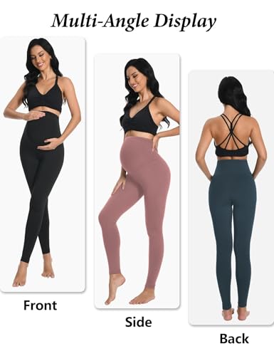 Dalavch 4 Pack Women's Maternity Leggings Over The Belly High Waisted - color: 2 Black 1 Pink 1 Blue ( Leggings ), size: Large