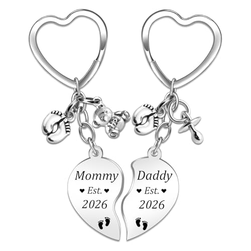 2ps Sweet New Parents Gifts for Couples Daddy and Mommy Est 2026 Keychains