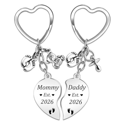 2ps Sweet New Parents Gifts for Couples Daddy and Mommy Est 2026 Keychains