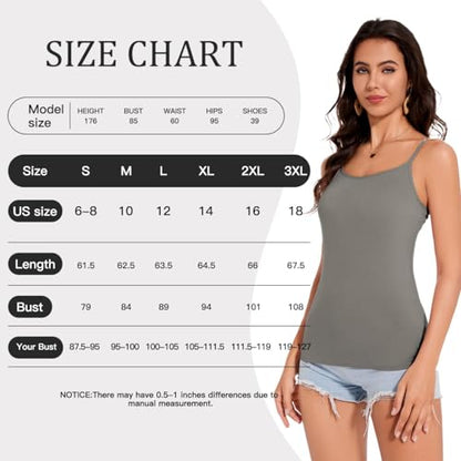 Womens Tank Tops Adjustable Strap Camisole with Built in Padded Bra Vest Sleeveless Layer Top 1/2/3 Packs - color: Dark Grey, size: Small