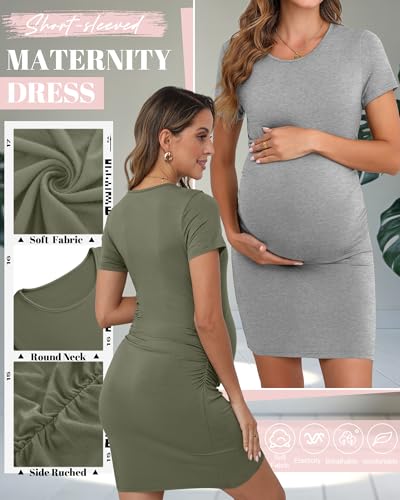 Riyiper 3 Pack Womens Maternity Short Sleeve Dresses - color: Black, Army Green, Light Heather Gray, size: Small