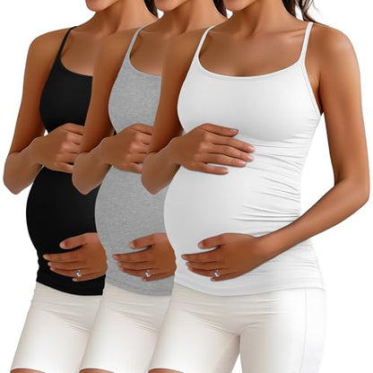 Ficerd 3 Pack Women's Maternity Tank Tops - color: Black, Light Gray, White, size: Medium