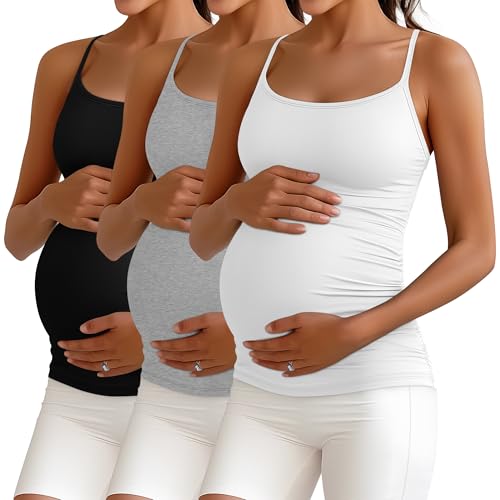 Ficerd 3 Pack Women's Maternity Tank Tops - color: Black, Light Gray, White, size: Medium