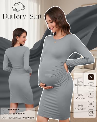 Riyiper 3 Pack Women's Long Sleeve Maternity Dresse - color: Black, Light Gray, Dark Gray, size: Large