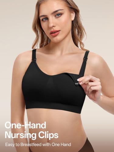 Angelhood Nursing Bras for Breastfeeding & Sleep, Seamless Maternity Bra - color: Black/Grey/White, size: Large