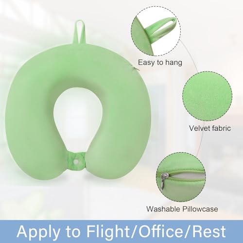 Neck Pillow for Travel U Shape Memory Foam Pillows, Green - color: Green
