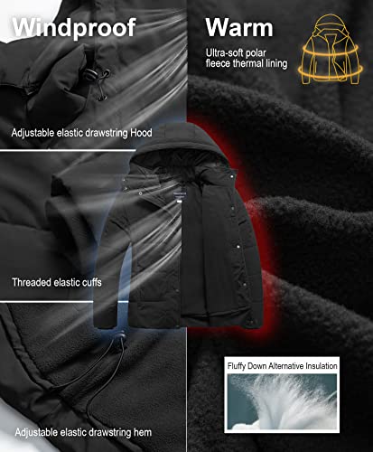 CREATMO US Women's Plus Size Warm Puffer Jacket Waterproof Fleece Lined Winter Coat with Removable Hood - color: Black, size: 3X